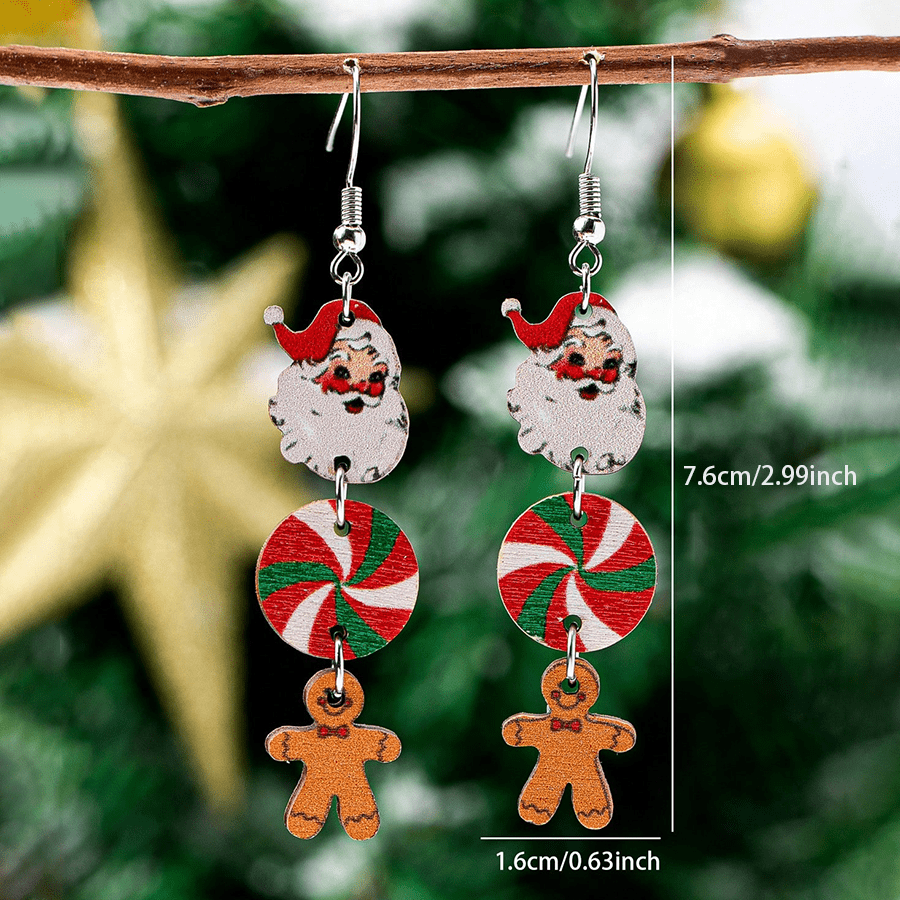 Creative Christmas-themed Wooden Dangle Earrings
